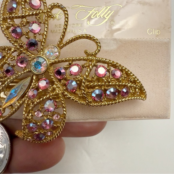 Vintage Kirks Folly AB Pink Crystal Rhinestone Butterfly Hair Clip Barrette main image 8